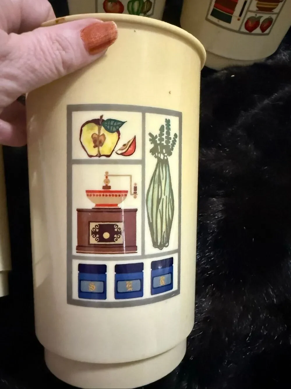 vintage canister set,plastic canister set beige kitchen art Nesting cottagecore